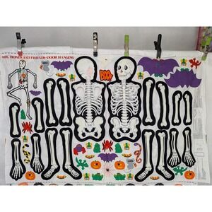 Mr. Bones and Friends Door Hanging Halloween Fabric Panel Skeleton